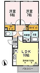 メイプルガーデン 3階2LDKの間取り