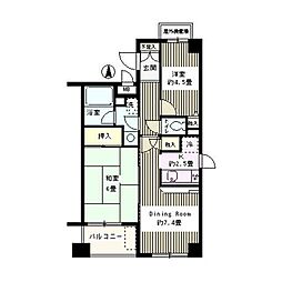 JR山手線 田端駅 徒歩14分の賃貸マンション 2階2DKの間取り