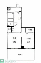 山一鹿浜マンション 1階2Kの間取り