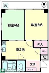 葛岡第二マンション 2DKの間取図画像