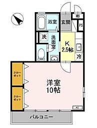 カーサ・デラ・フェリシタ 1階1Kの間取り