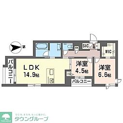 グレイッシュフジシマ 2LDKの間取図画像