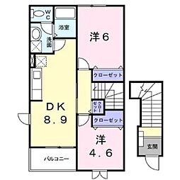レガートＡ 2階2DKの間取り