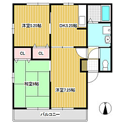 サンコート古里　Ａ棟 2階3DKの間取り