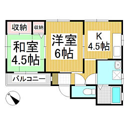 ドルフ望岳 2階2Kの間取り
