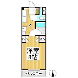 ラ・ヴィアンローズII 2階1Kの間取り