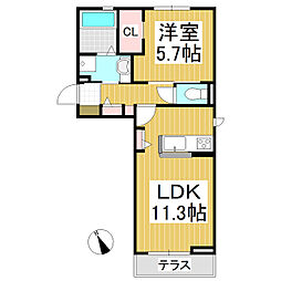 トリシア横町WEST 2階1LDKの間取り