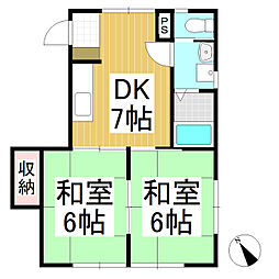 インパレス21 1階2DKの間取り
