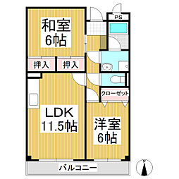 リンピアあっぷる 2階2LDKの間取り