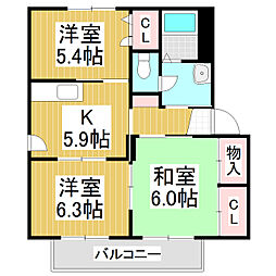 ロベリア 2階3Kの間取り