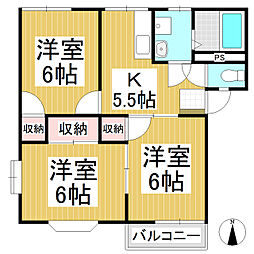 グローバルハウスＡ棟 1階3Kの間取り