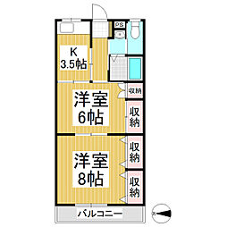 ハイツルピナス 2階2Kの間取り