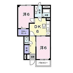 グランドステージしなのＡ 1階2DKの間取り