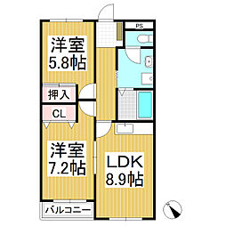 タウニィーTUKIMI 2LDKの間取図画像
