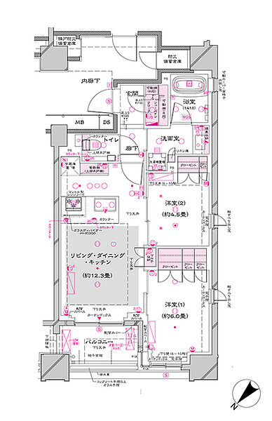 オーパスレジデンス銀座イースト 804｜東京都中央区築地７丁目(賃貸マンション2LDK・8階・54.36㎡)の写真 その2