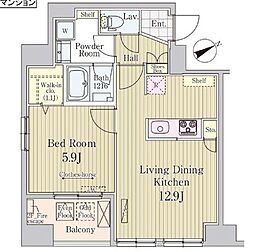 京橋レジデンス 1LDKの間取図画像