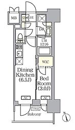 PRIMEGARDEN銀座八丁堀 1DKの間取図画像
