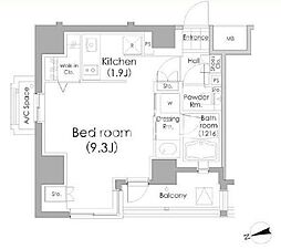 パークハビオ戸越 1301 13階ワンルームの間取り