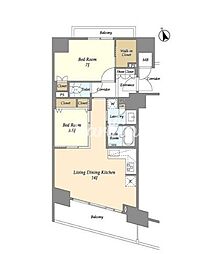 コンフォリア芝浦バウハウス 7階2LDKの間取り