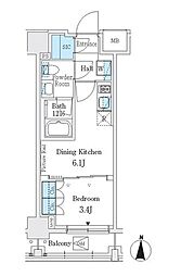 J.GRANCourt品川西大井EAST 1DKの間取図画像