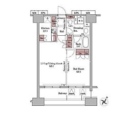 パークアクシス白金台 1LDKの間取図画像