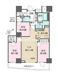 ザ・パークハウス三田ガーデンレジデンス&タワータワー棟 3LDKの間取図画像