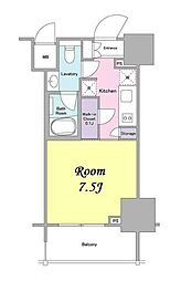 パークリュクス白金高輪 1Kの間取図画像