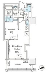 ロイヤルパークス品川 1LDKの間取図画像