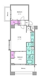 レジディア島津山 2LDKの間取図画像