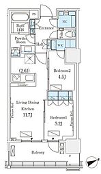 ロイヤルパークス品川 2LDKの間取図画像