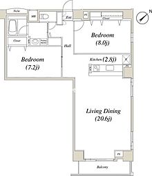 コートヒルズ高輪 2LDKの間取図画像
