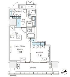 ロイヤルパークス品川 1LDKの間取図画像