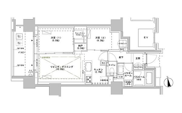 パークスフィア牛込神楽坂 1103｜東京都新宿区南山伏町(賃貸マンション2LDK・11階・55.60㎡)の写真 その2