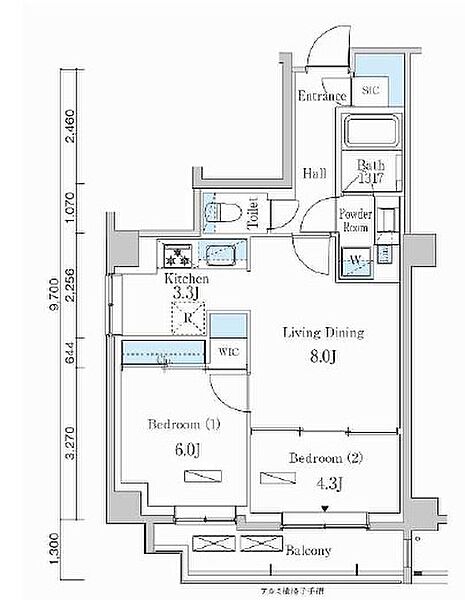 パークアクシス市谷左内町 201｜東京都新宿区市谷左内町(賃貸マンション2LDK・2階・51.77㎡)の写真 その2