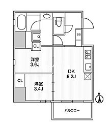 オルタナ文京湯島 2DKの間取図画像