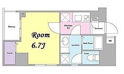 グランフェリシア 6階1Kの間取り