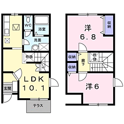 エヴァーグリーン秋葉裏　Ｂ 1階2LDKの間取り