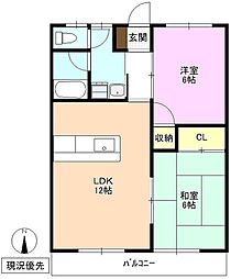 ハーベスト殿城B 2LDKの間取図画像