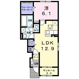 ＴアルバI 1階1LDKの間取り