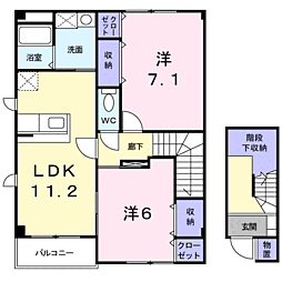 グランドステージしなの　Ｂ 2階2LDKの間取り