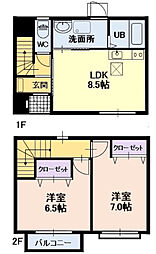 Bella　Vista　B 1階2LDKの間取り