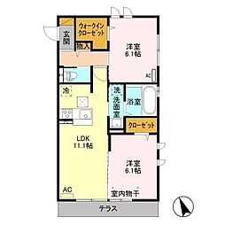 セジュールアップル 2LDKの間取図画像