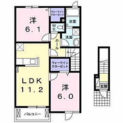 アップル東B 2LDKの間取図画像