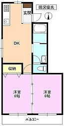 デミール美郷 2DKの間取図画像