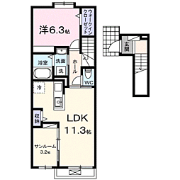 プラーム上田II 1LDKの間取図画像