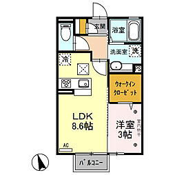 ローランド 1LDKの間取図画像