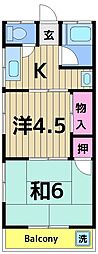 優栄荘 2階2Kの間取り