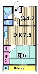 マロンクレール 2DKの間取図画像