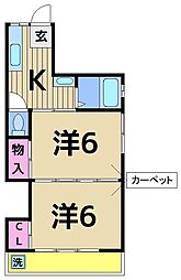 上原コーポ 2Kの間取図画像