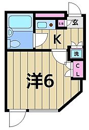 祐天寺秀永ビル 1Kの間取図画像